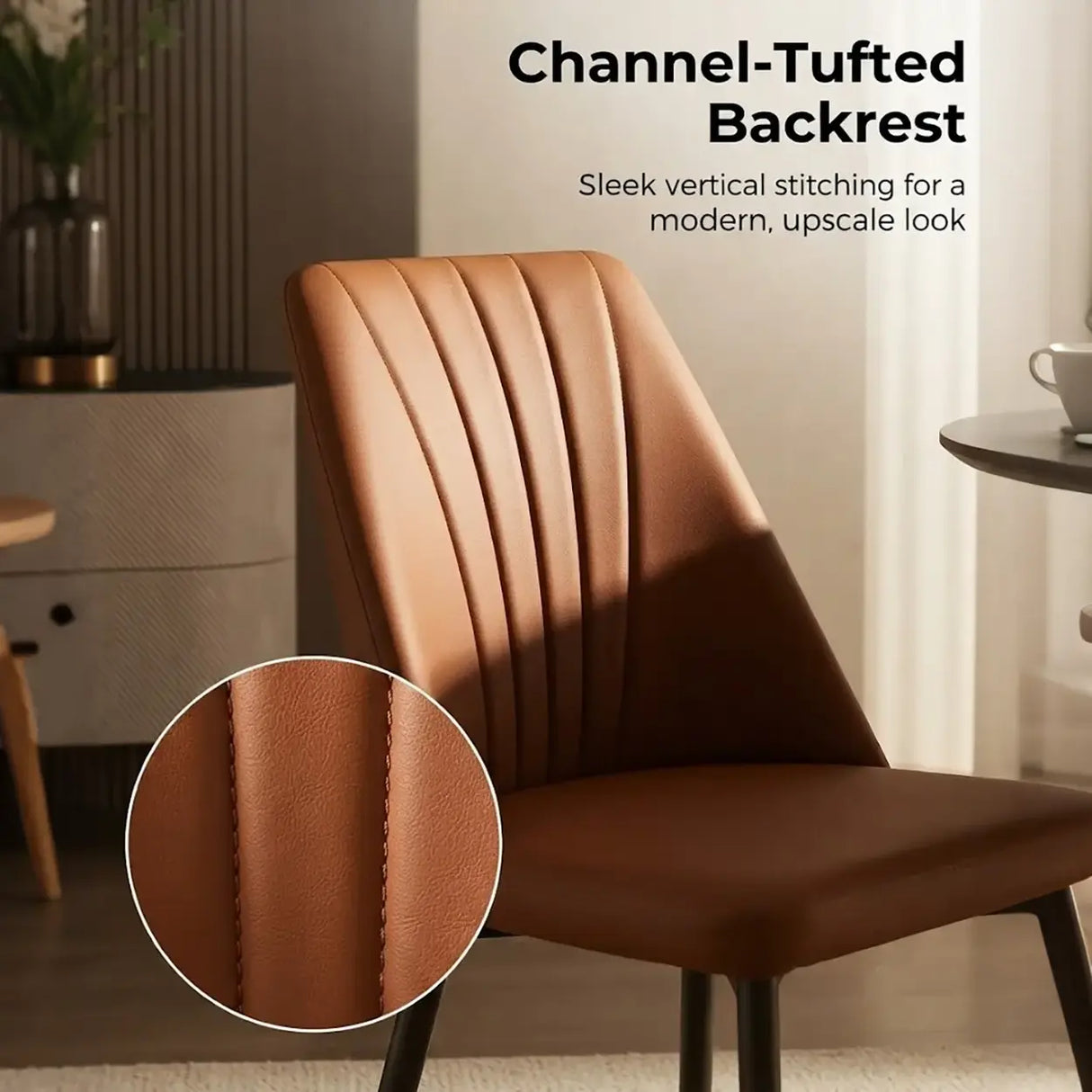 Channel Back Microfiber Leather Dining Chairs Set of 2 or 4 Image - 8