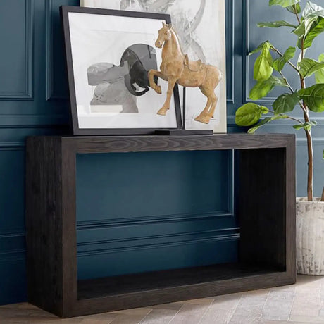 Charcoal Finish Simple Rectangular Wood Console Table Image - 1