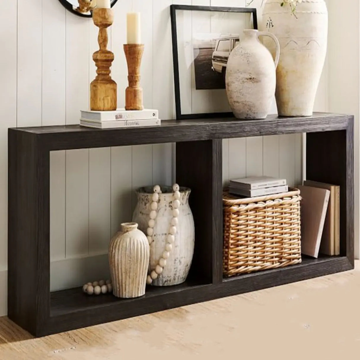 Charcoal Finish Simple Rectangular Wood Console Table Image - 3