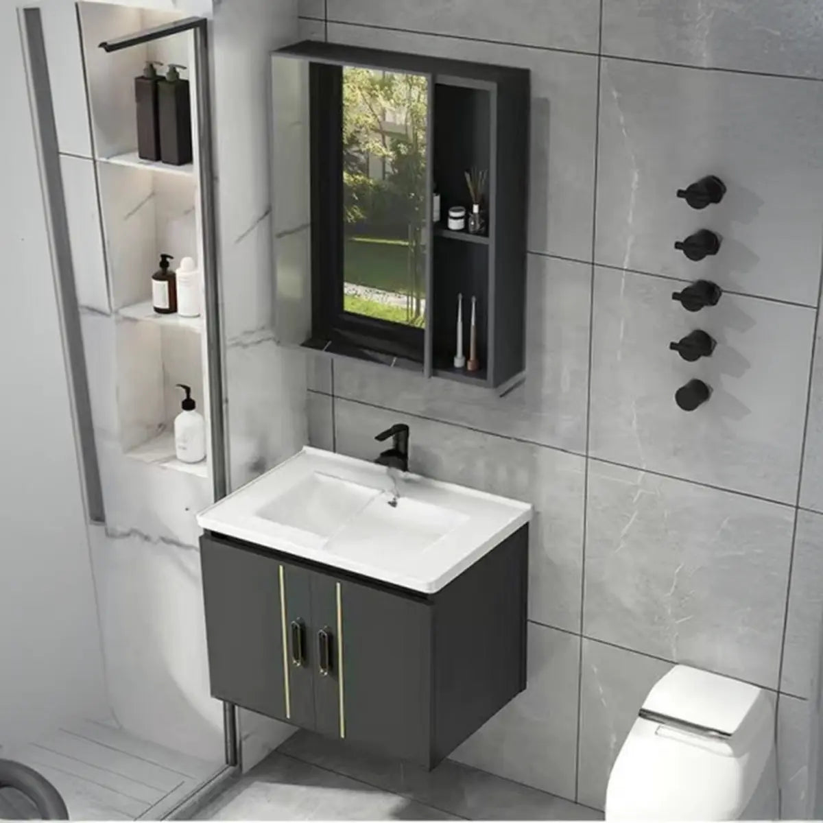 Charcoal Rectangular Sink MDF Storage Bathroom Vanity Image - 20