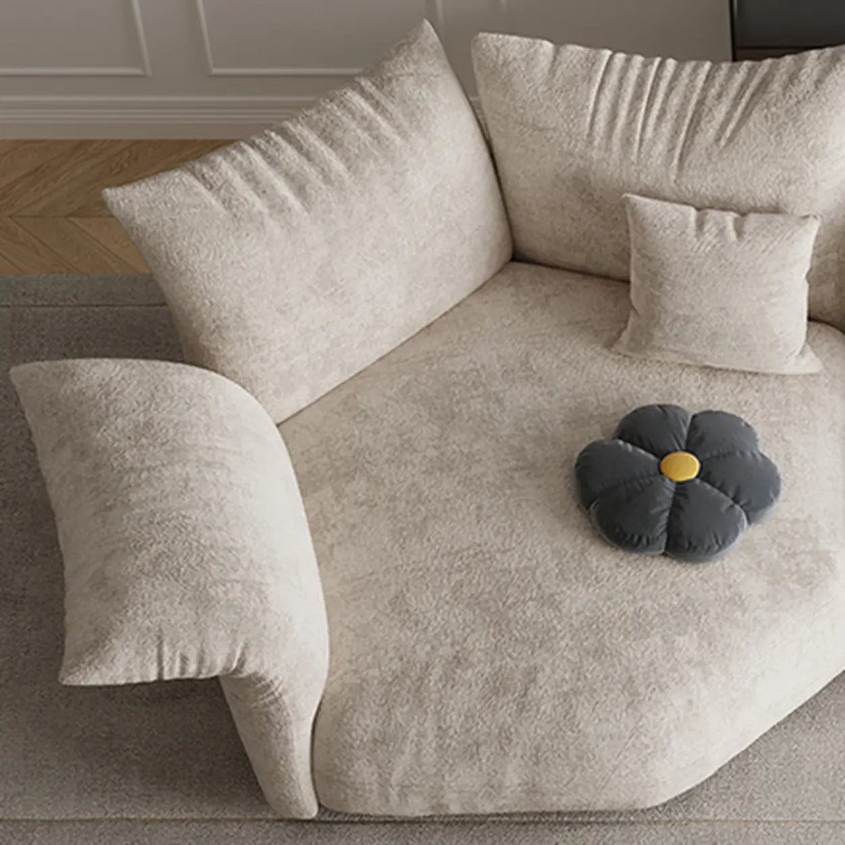 Chenille Flared Arm Cushion Back L-Shape Sectional Image - 10