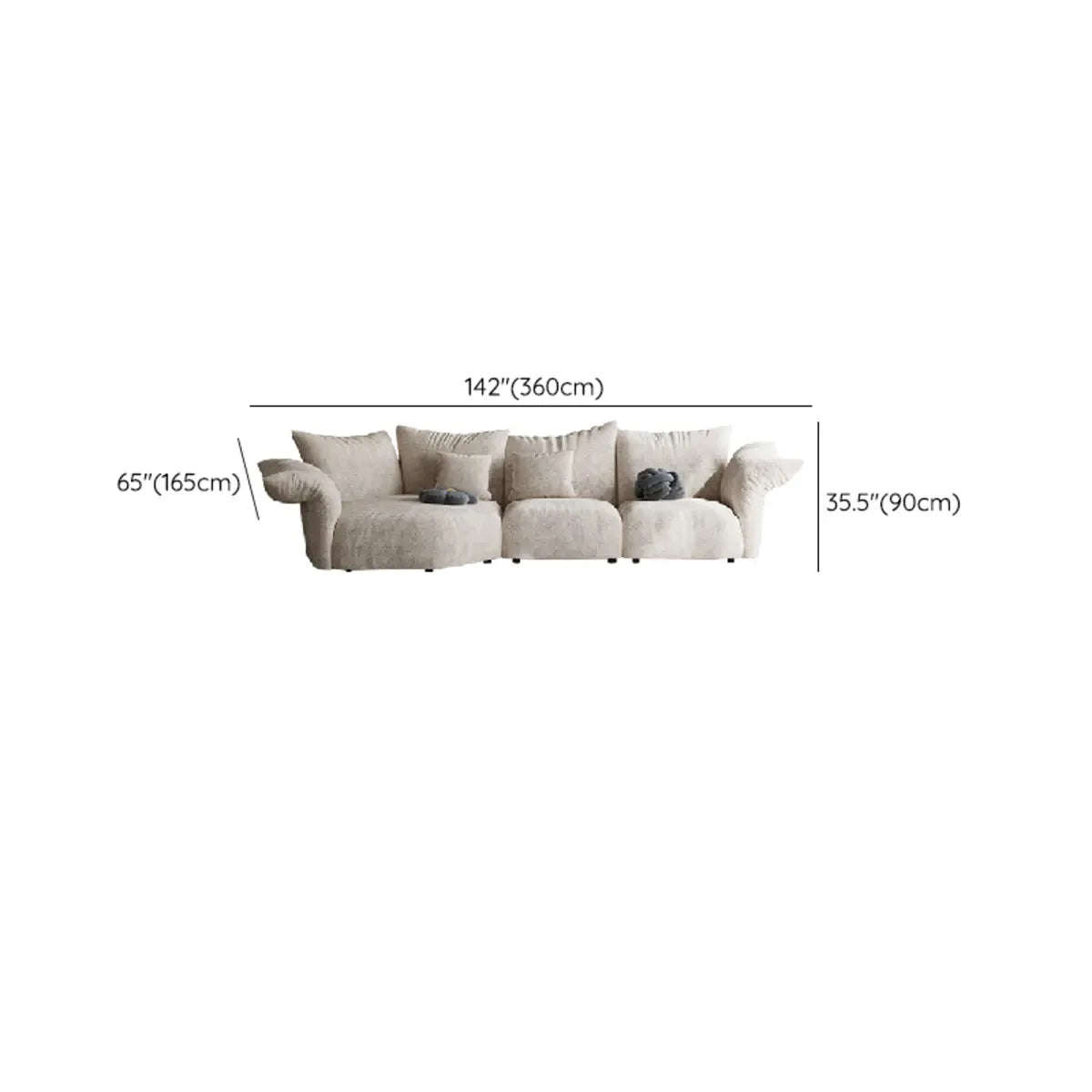 Chenille Flared Arm Cushion Back L-Shape Sectional 