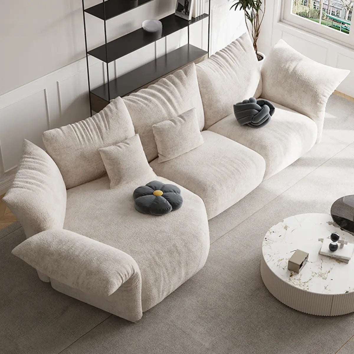 Chenille Flared Arm Cushion Back L-Shape Sectional Image - 3