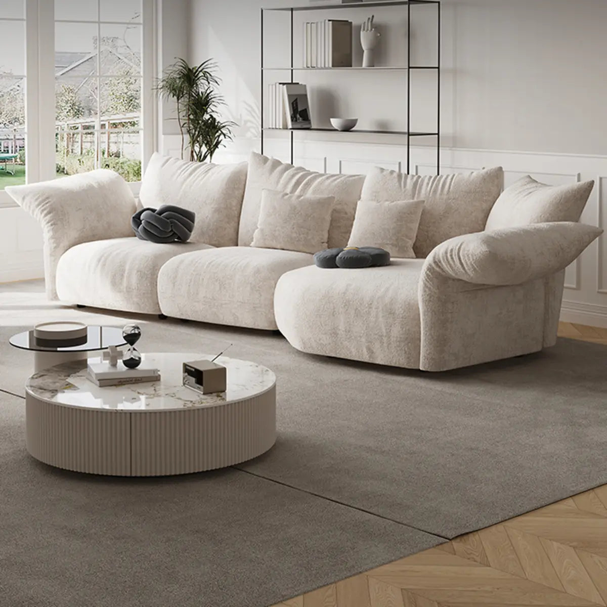 Chenille Flared Arm Cushion Back L-Shape Sectional Image - 4