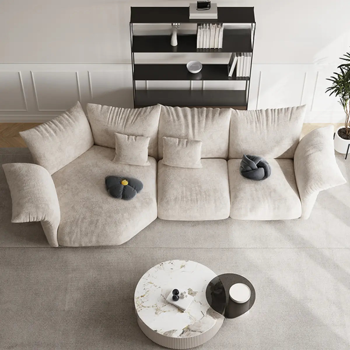 Chenille Flared Arm Cushion Back L-Shape Sectional Image - 6