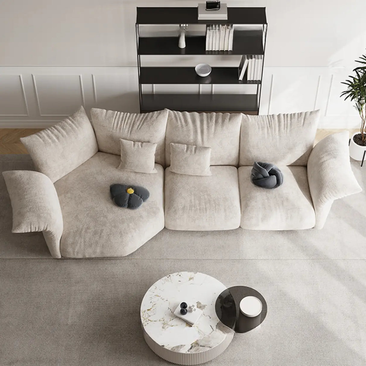 Chenille Flared Arm Cushion Back L-Shape Sectional Image - 6