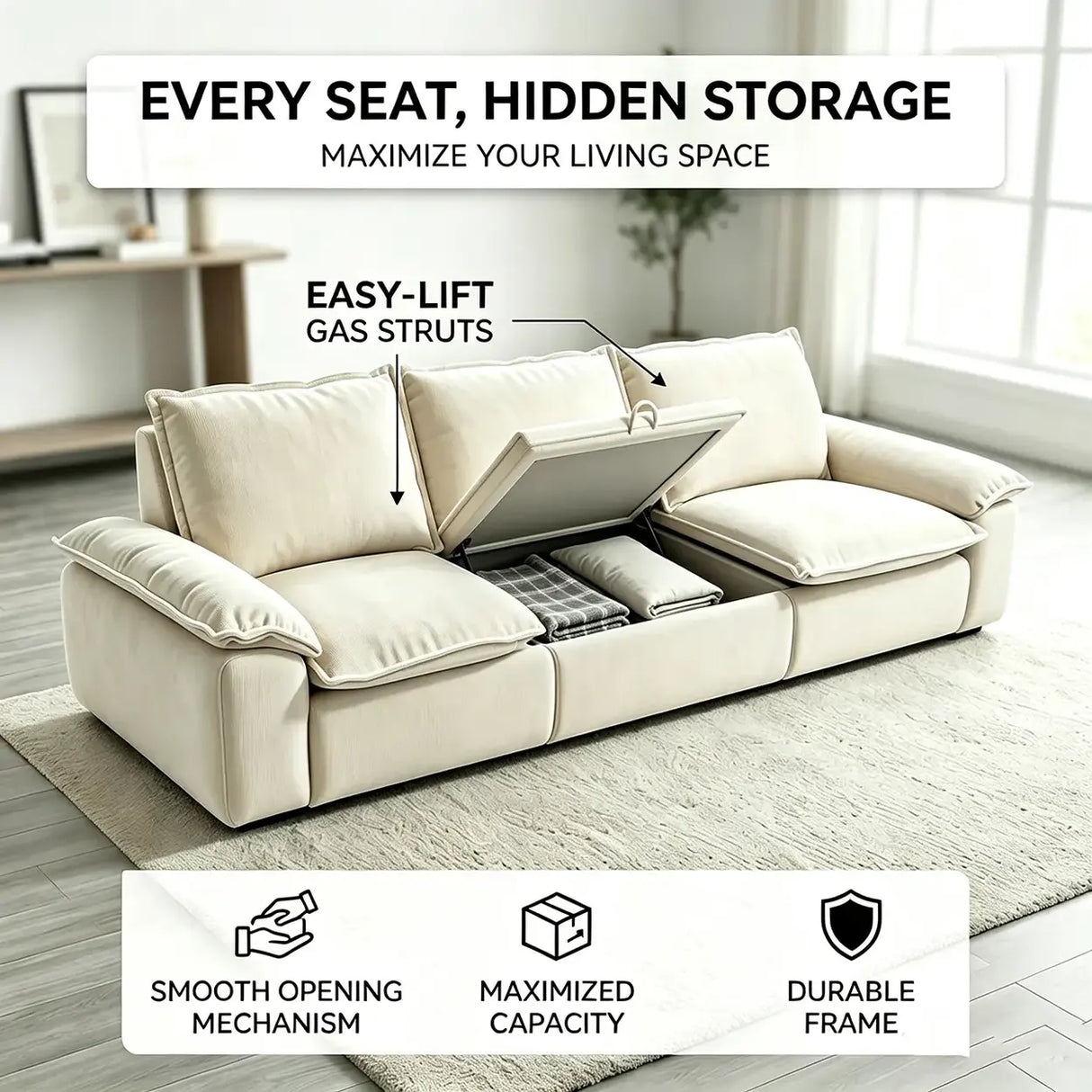 Chenille Modular Sofa with Storage and Memory Foam Image - 8