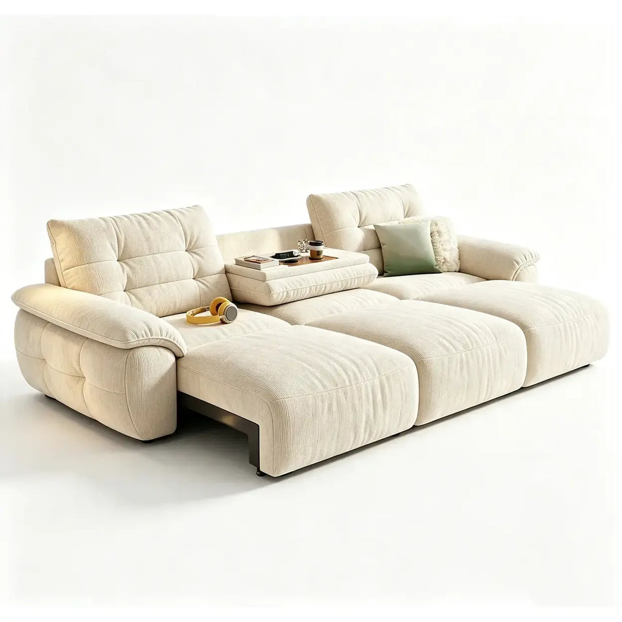 Chenille Power Sofa Bed with Extendable Sliding Chaise Image - 2