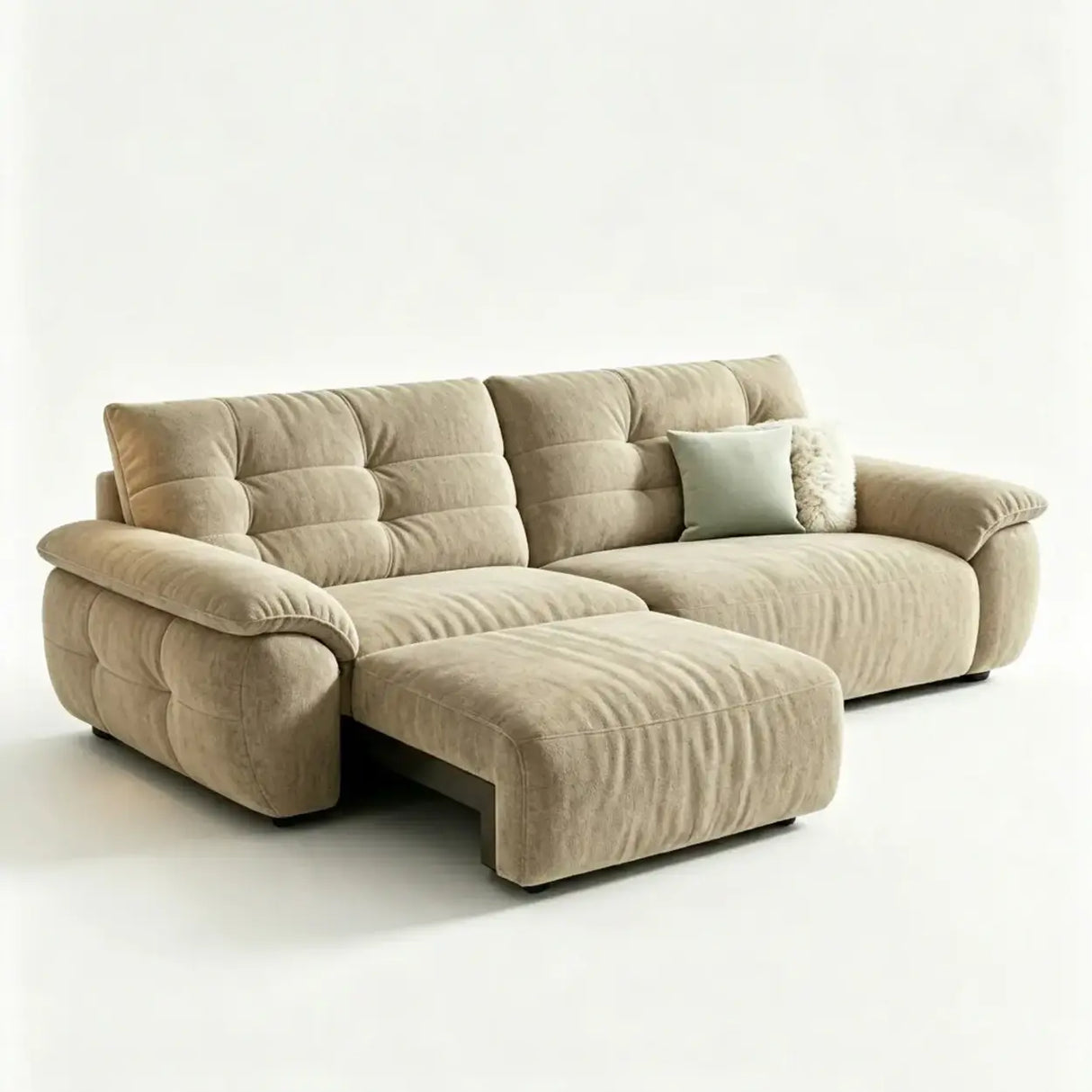 Chenille Power Sofa Bed with Extendable Sliding Chaise Image - 20