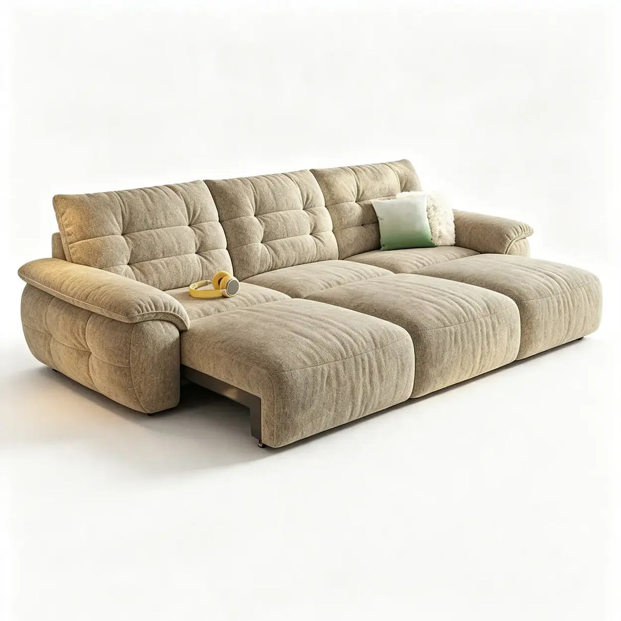 Chenille Power Sofa Bed with Extendable Sliding Chaise Image - 23