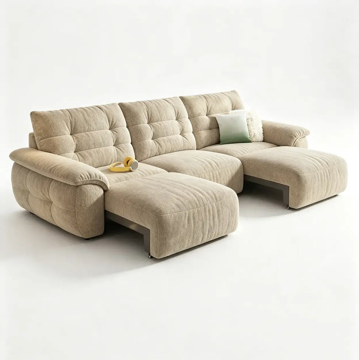 Chenille Power Sofa Bed with Extendable Sliding Chaise Image - 24