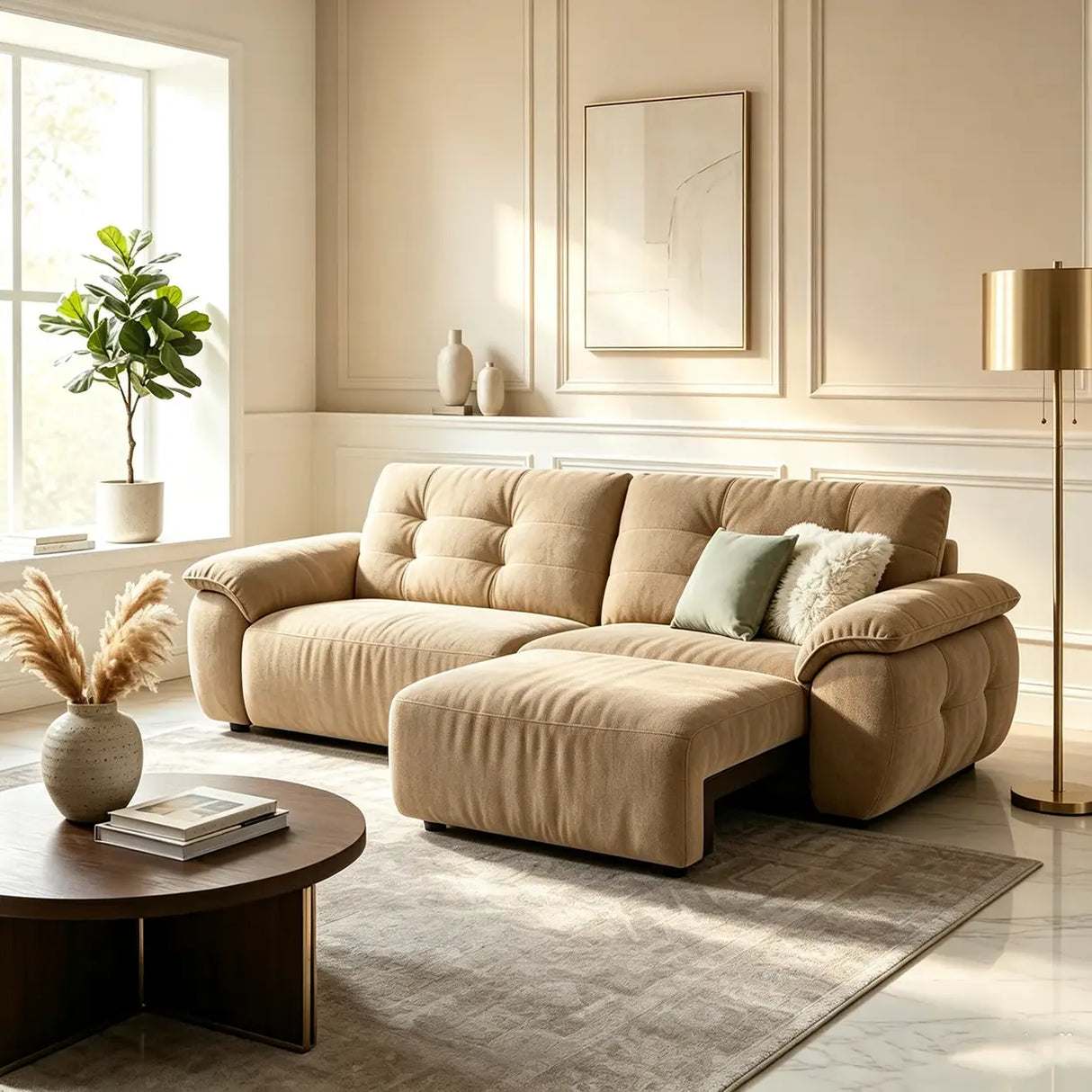 Chenille Power Sofa Bed with Extendable Sliding Chaise Image - 6
