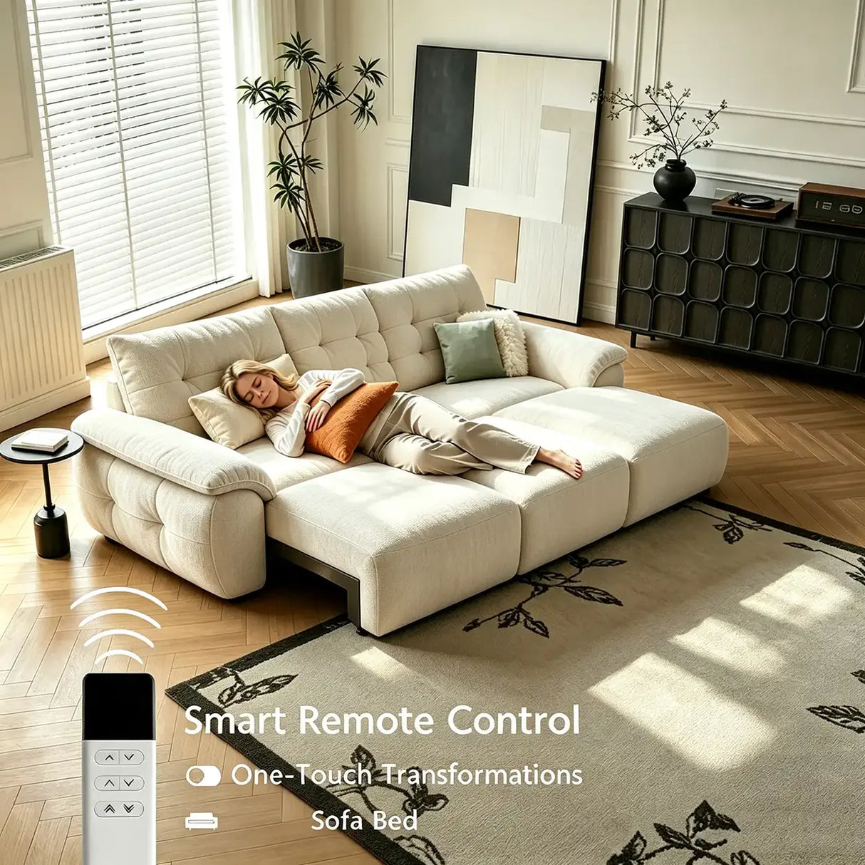 Chenille Power Sofa Bed with Extendable Sliding Chaise Image - 9