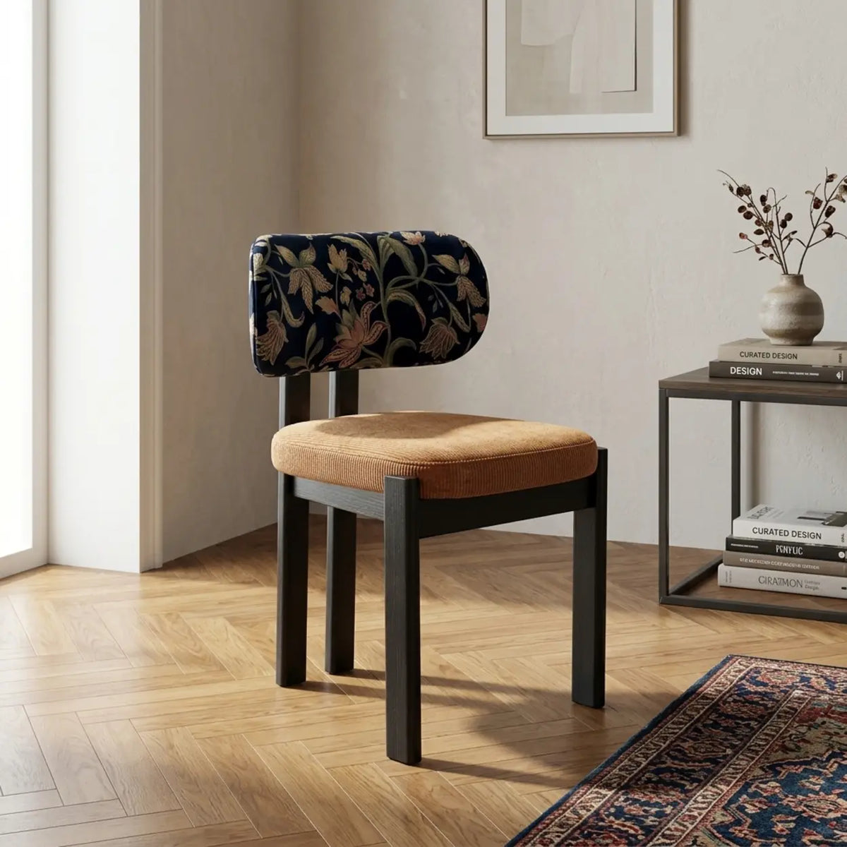Brown Black 2 Piece Set Chenille Upholstered Dining Chair Set of 2 Curved Back Chair Image - 10