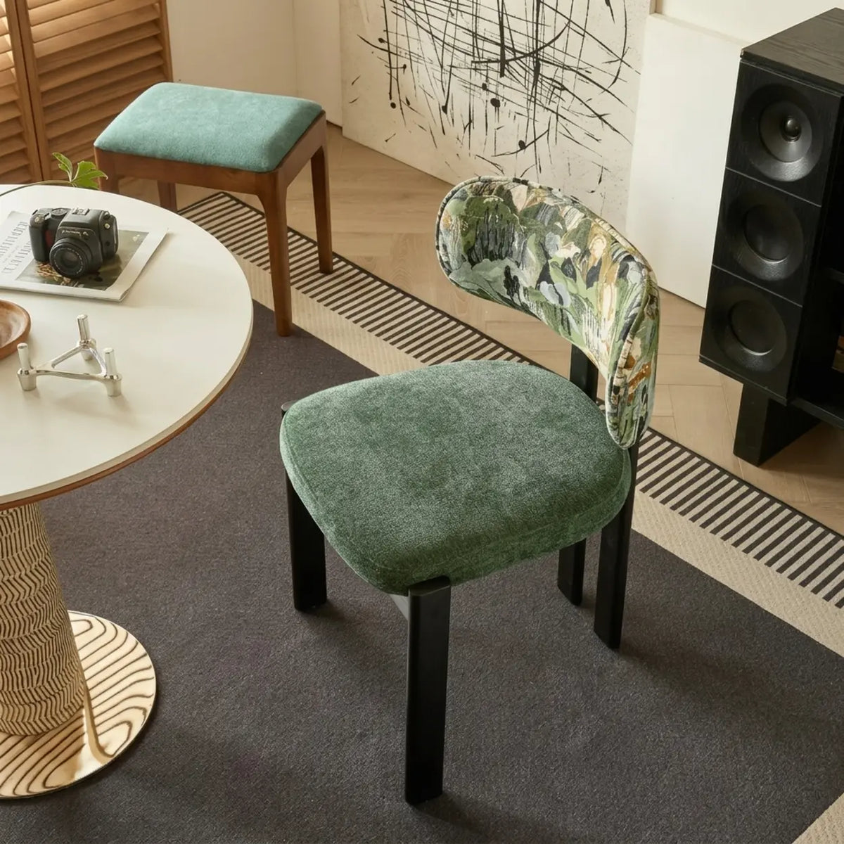 Chenille Upholstered Dining Chair Set of 2 Curved Back Chair Image - 3