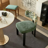 Chenille Upholstered Dining Chair Set of 2 Curved Back Chair Image - 3