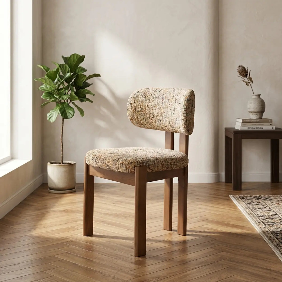 Grey Walnut 2 Piece Set Chenille Upholstered Dining Chair Set of 2 Curved Back Chair Image - 4