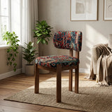Red Walnut 2 Piece Set Chenille Upholstered Dining Chair Set of 2 Curved Back Chair Image - 7