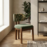 Green Walnut 2 Piece Set Chenille Upholstered Dining Chair Set of 2 Curved Back Chair Image - 9