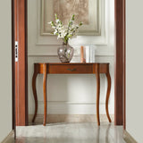 Cherry Finish Curved Wood Console Table with Drawer Image - 1