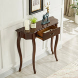 Cherry Finish Curved Wood Console Table with Drawer Image - 3