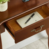 Cherry Finish Curved Wood Console Table with Drawer Image - 4