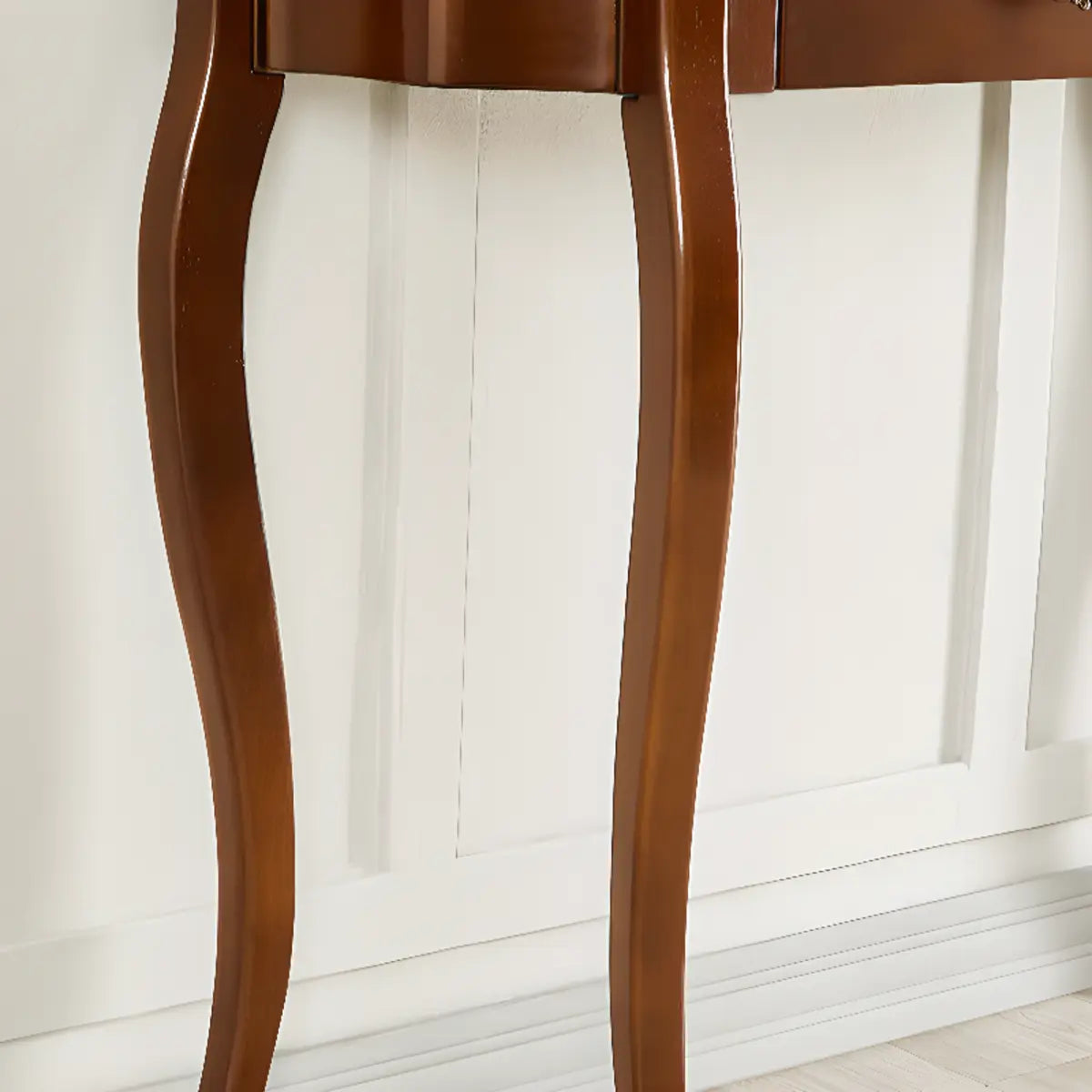 Cherry Finish Curved Wood Console Table with Drawer Image - 8