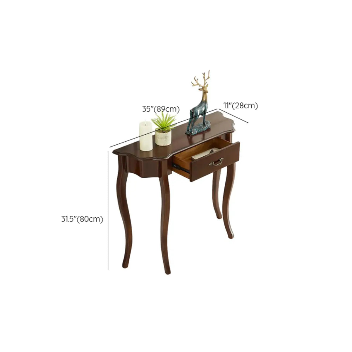 Cherry Finish Curved Wood Console Table with Drawer 