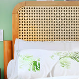 Cherry Wood Queen Rectangular Rattan Headboard Bed Image - 10