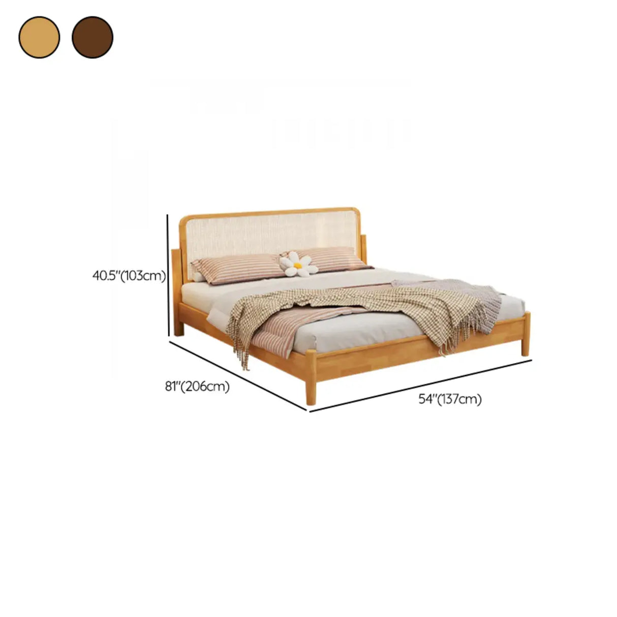 Cherry Wood Queen Rectangular Rattan Headboard Bed Image - 12