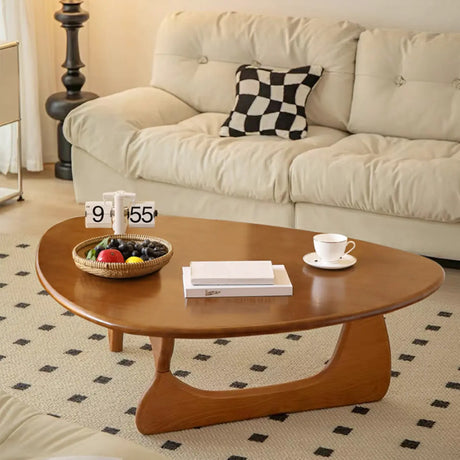 Cherry Wood	Triangle Coffee Table with Abstract Base Image - 1