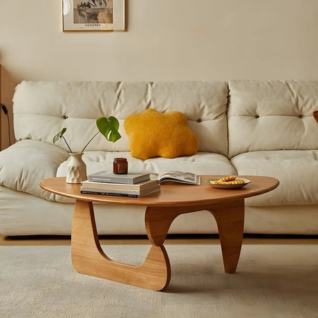 Cherry Wood	Triangle Coffee Table with Abstract Base Image - 2