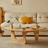 Cherry Wood	Triangle Coffee Table with Abstract Base Image - 3