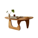 Cherry Wood	Triangle Coffee Table with Abstract Base Image - 9