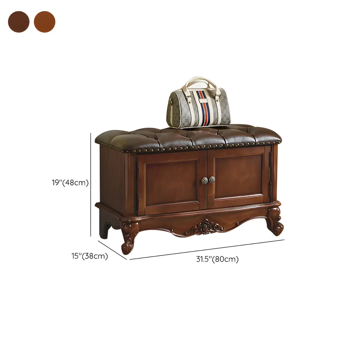 Cherry Wood Tufted Entryway Bench with Cabinets Image - 18