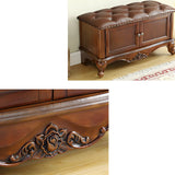 Cherry Wood Tufted Entryway Bench with Cabinets Image - 6