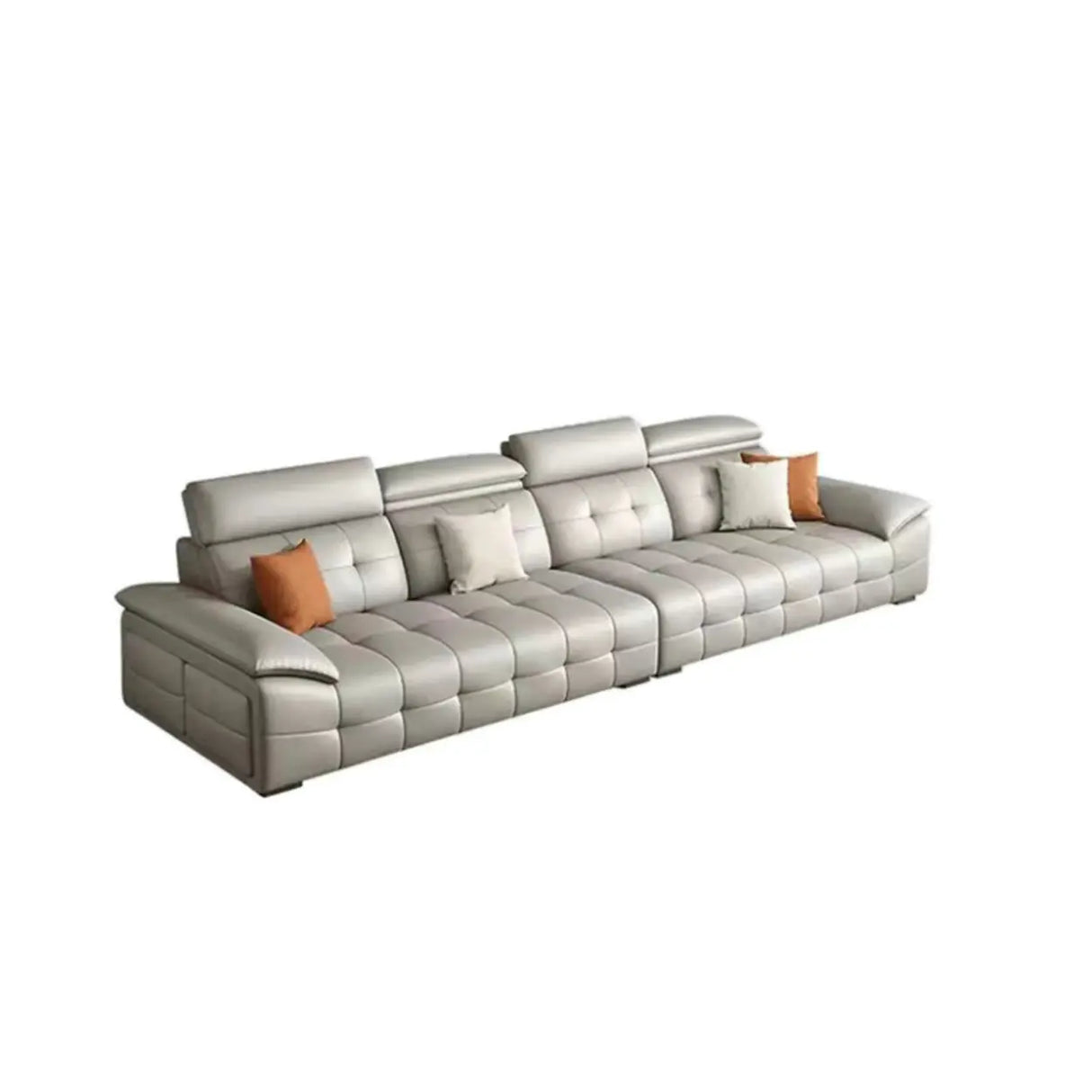 Chic Grey Tear Resistant Leather Pillow Top Arm Sofa Image - 2