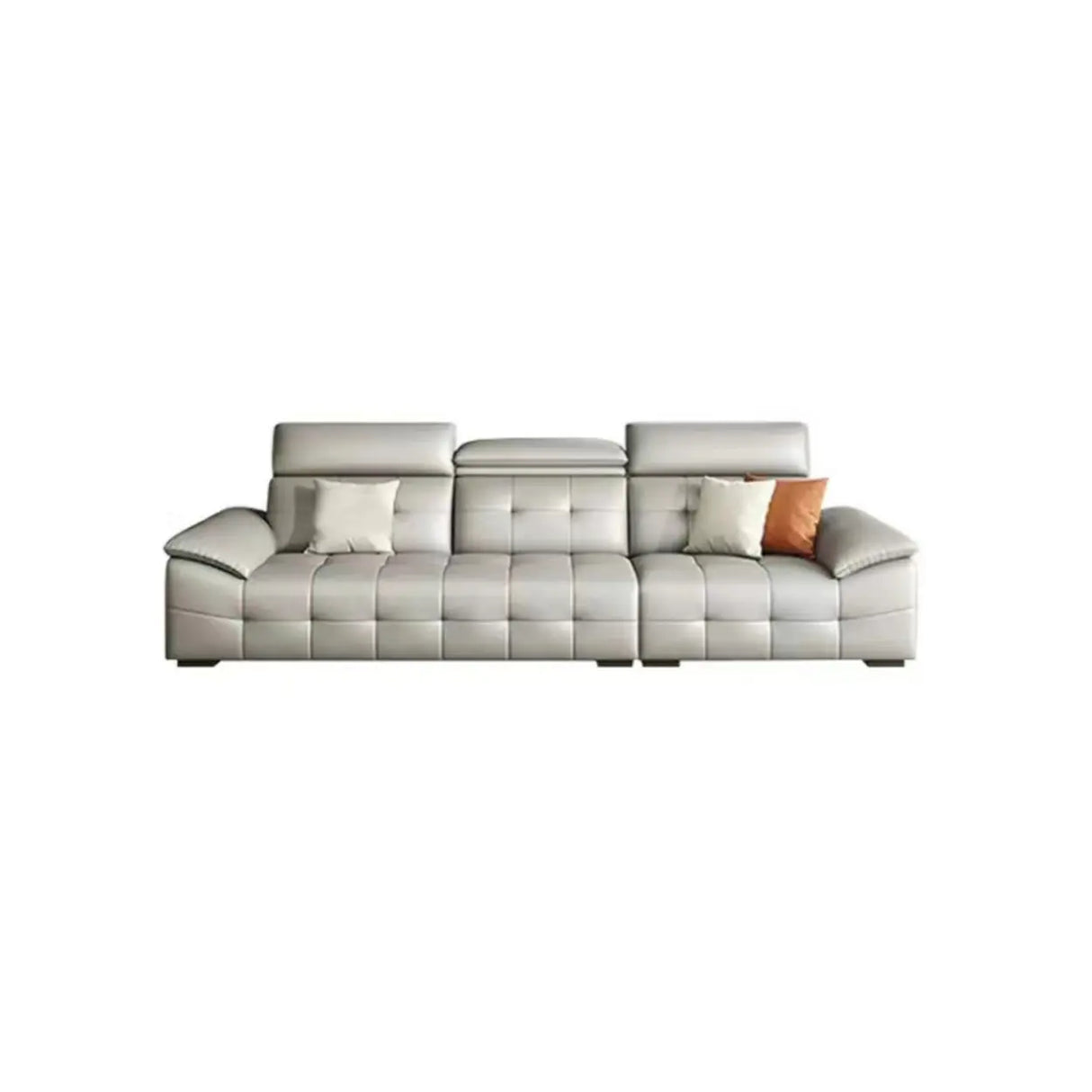 Chic Grey Tear Resistant Leather Pillow Top Arm Sofa Image - 3