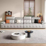 Chic Grey Tear Resistant Leather Pillow Top Arm Sofa Image - 4