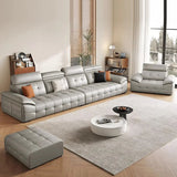 Chic Grey Tear Resistant Leather Pillow Top Arm Sofa Image - 5