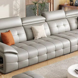 Chic Grey Tear Resistant Leather Pillow Top Arm Sofa Image - 7