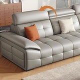 Chic Grey Tear Resistant Leather Pillow Top Arm Sofa Image - 9