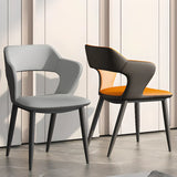 Chic Open Curved Back Faux Leather Armrest Dining Chair Image - 9