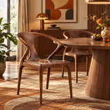 Chic Sculptural Open Low Back Wood Dining Chair Walnut Image - 1