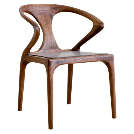 Dark Walnut Chic Sculptural Open Low Back Wood Dining Chair Walnut Image - 2