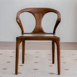 Chic Sculptural Open Low Back Wood Dining Chair Walnut Image - 6