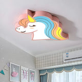 Child Room Cartoon Unicorn Small LED Flush Mount Light Image - 4
