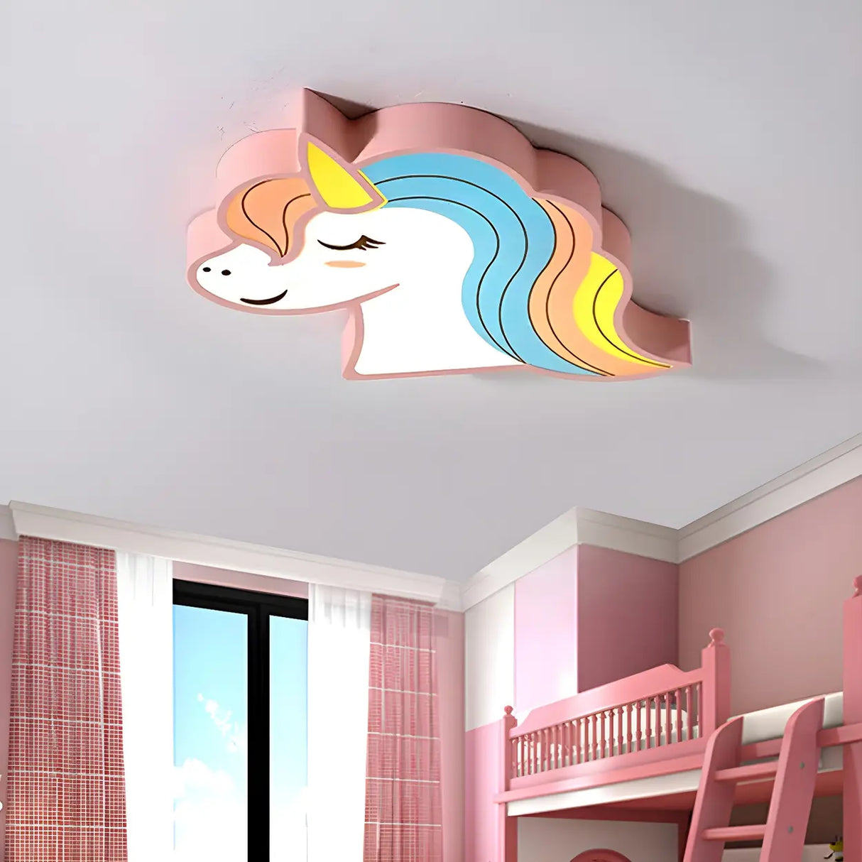 Child Room Cartoon Unicorn Small LED Flush Mount Light Image - 5