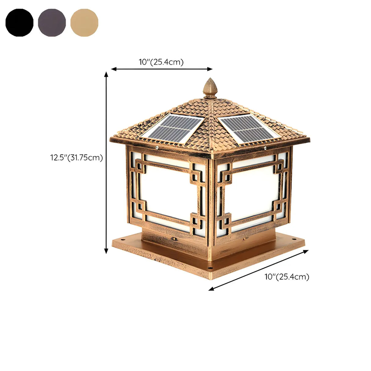 Chinese Vintage Solar Square Metal Outdoor Post Lamp Image - 15