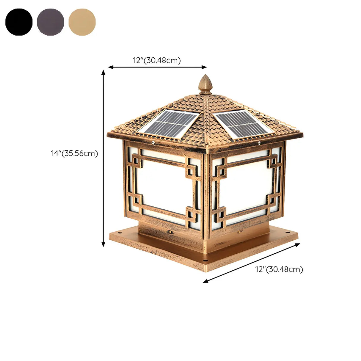 Chinese Vintage Solar Square Metal Outdoor Post Lamp Image - 16